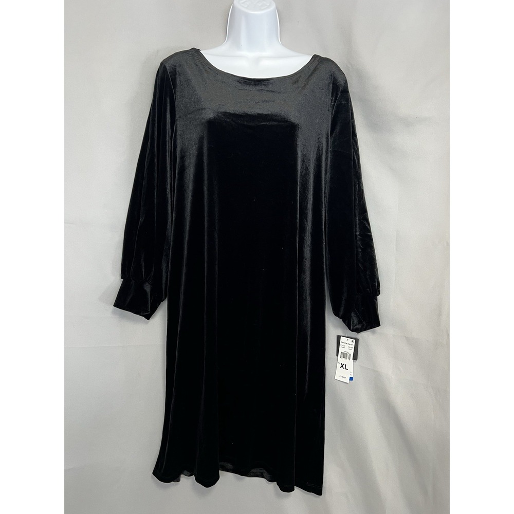 Sandra Darren Women's Black Velvet Midi Swig Dress Size XL New